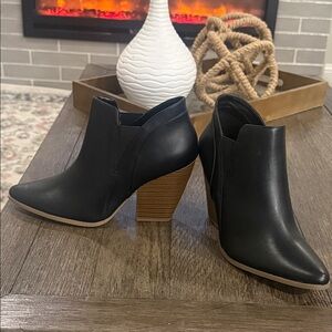 a.n.a Black Ankle Booties with Brown Heel